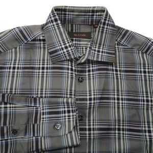 SAND Men's Gray Plaid Button-Down Shirt (Copenhagen Denmark) 39
